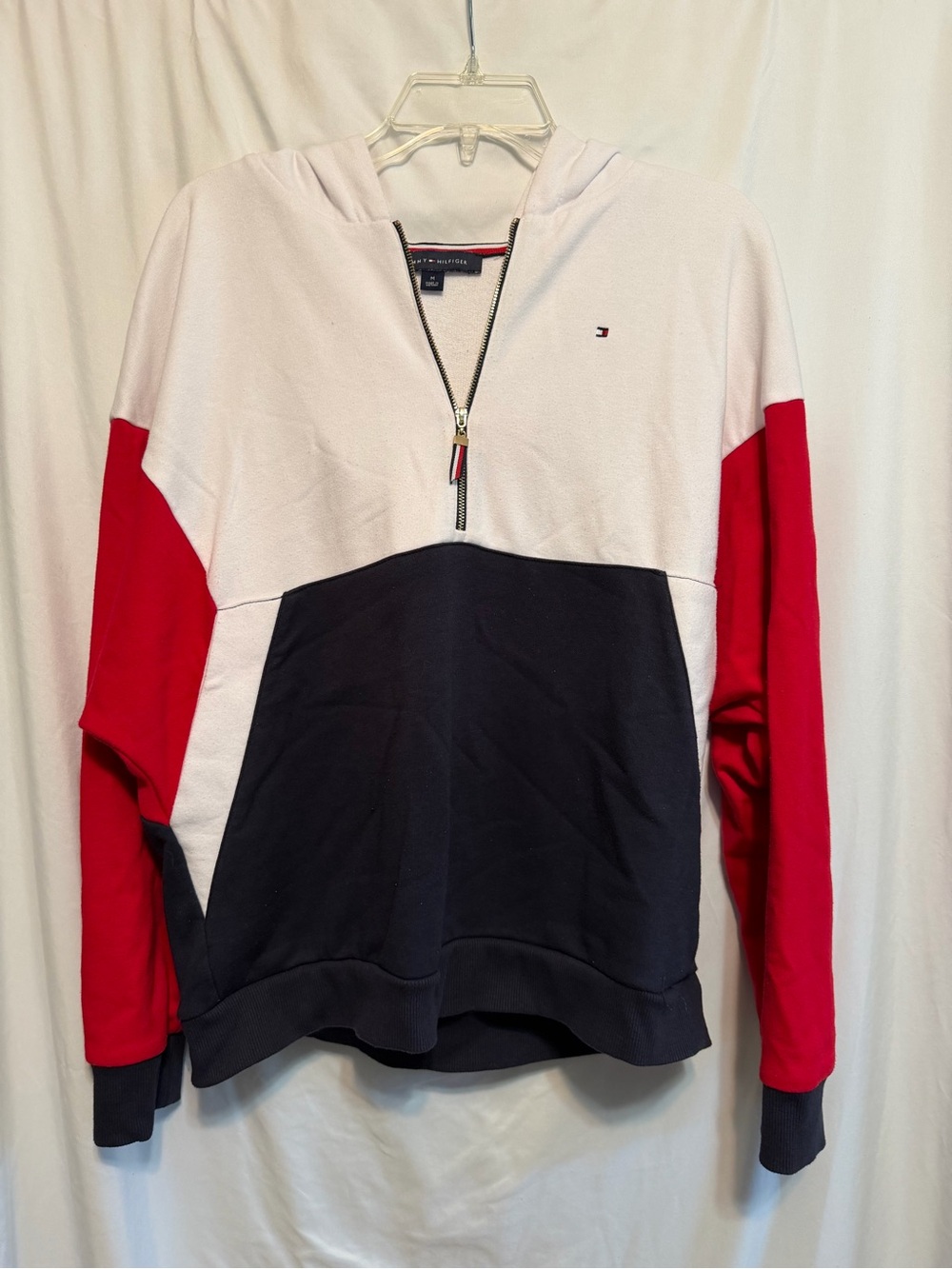 Tommy Hilfiger Men’s Colorblock Half-Zip Hoodie - White/Red/Navy